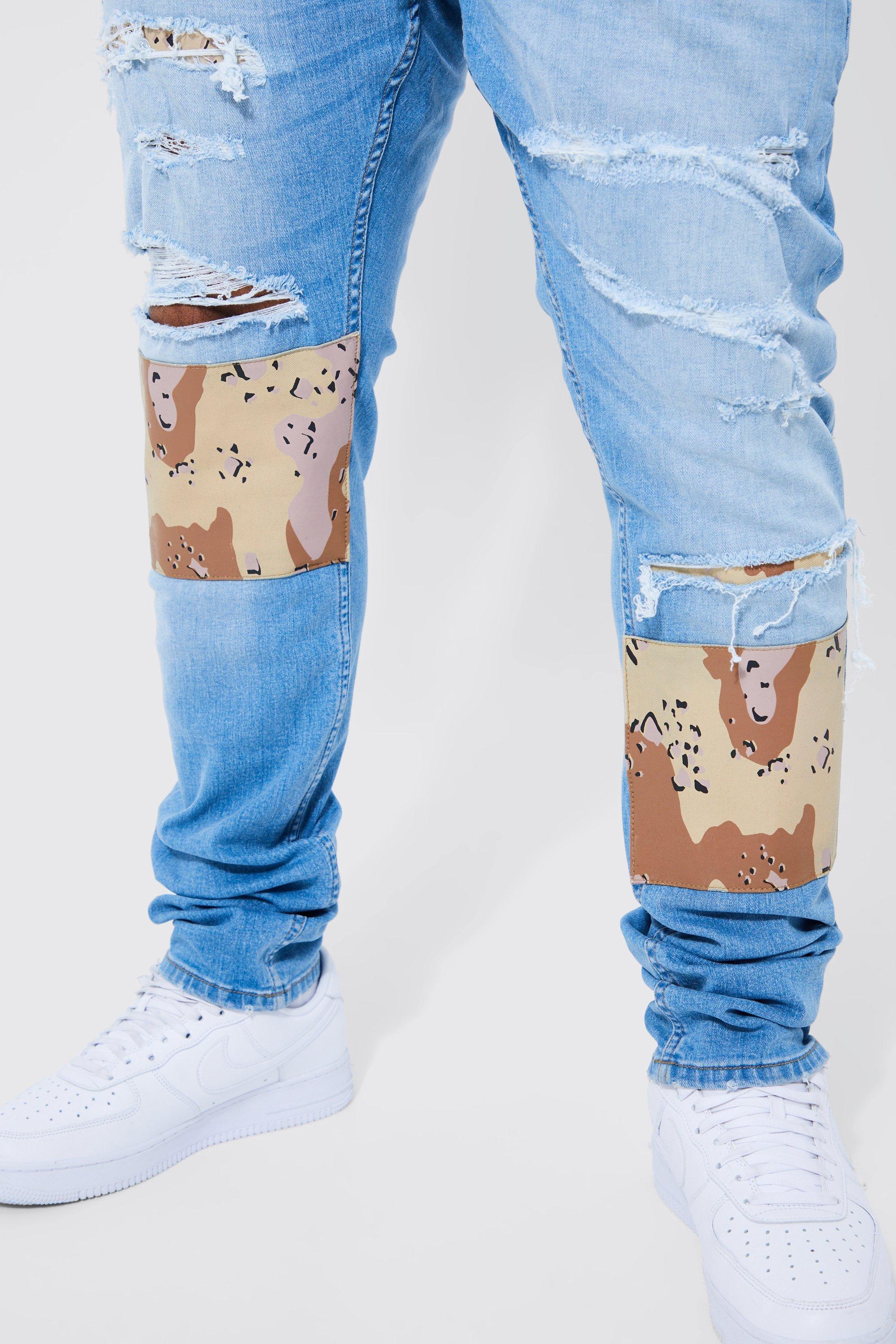 Plus Skinny Stacked Rip Repair Camo Jeans boohoo NZ